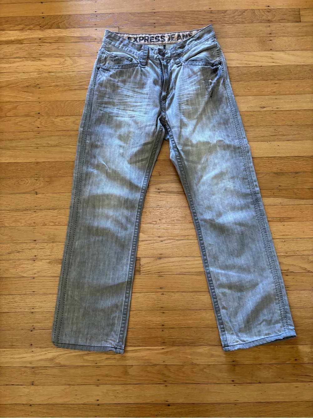 Express Men's Light Gray Straight-Leg Jeans